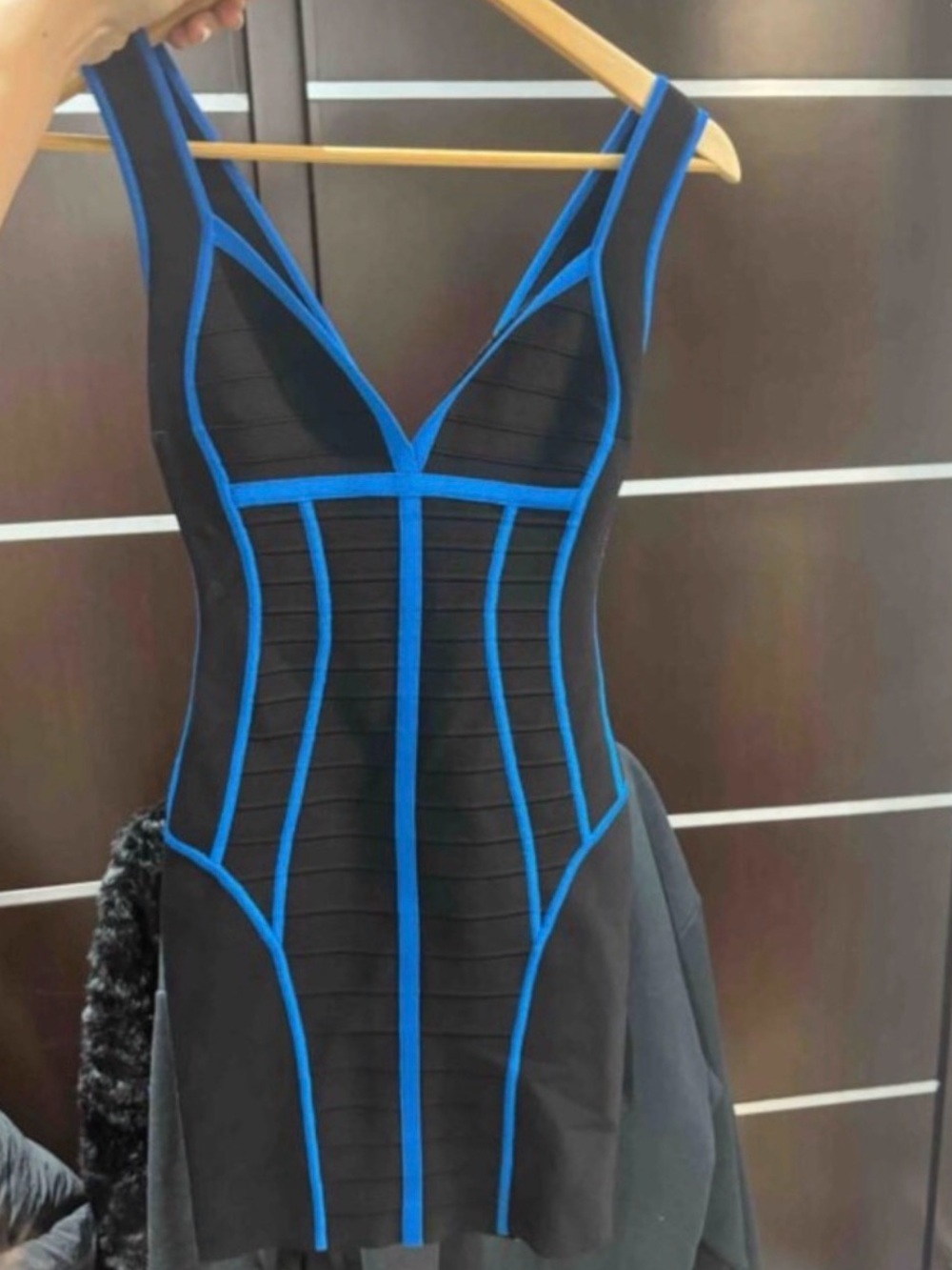 Herve Leger Black Bandage Dress with Blue Trim